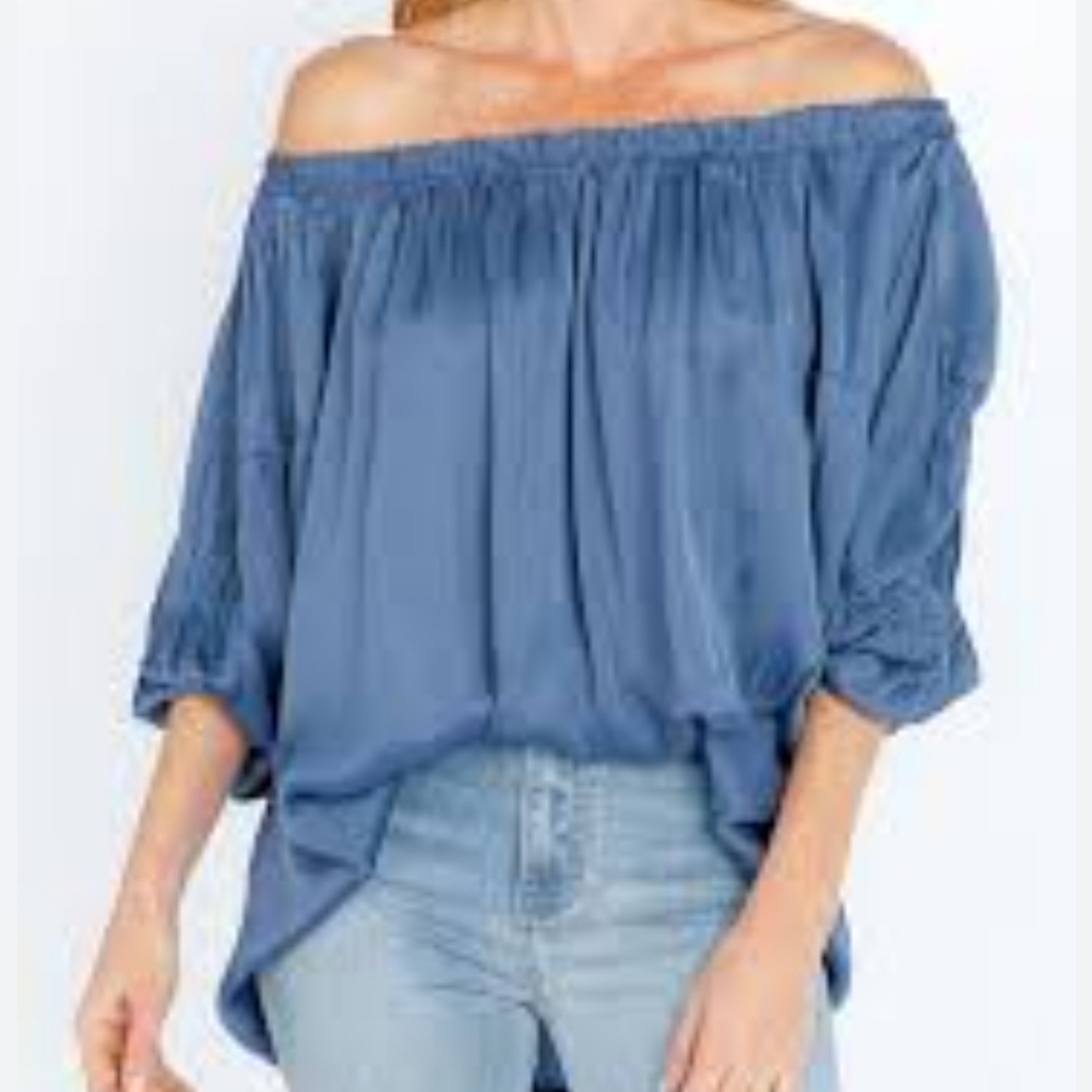 Sofia Made In Italy Off Shoulder Black Satin Blouse Size Large